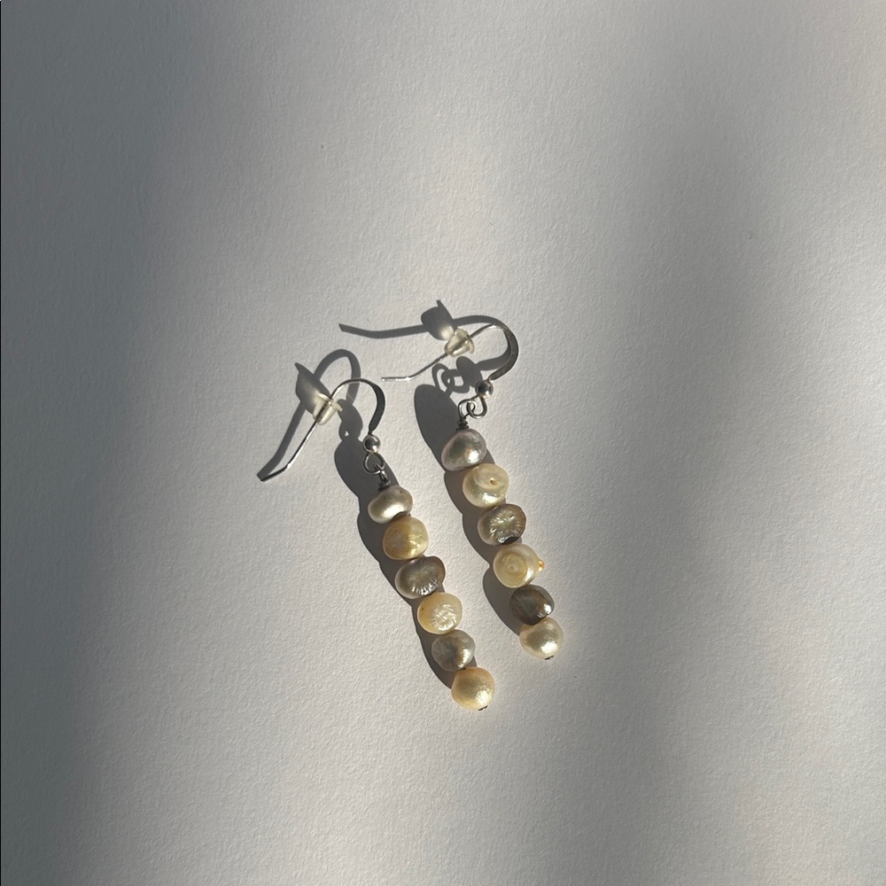 Handmade Pearl bead Drop Earrings - Cream and Grey Tones - Picture 2 of 4